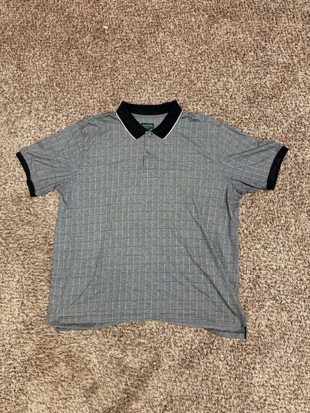 David Taylor Grey Grid Polo / Golf Shirt with Black Contrast Collar